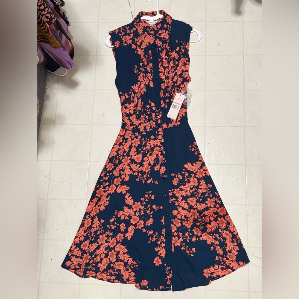 Nanette Lepore Navy and Coral Floral Dress NWT